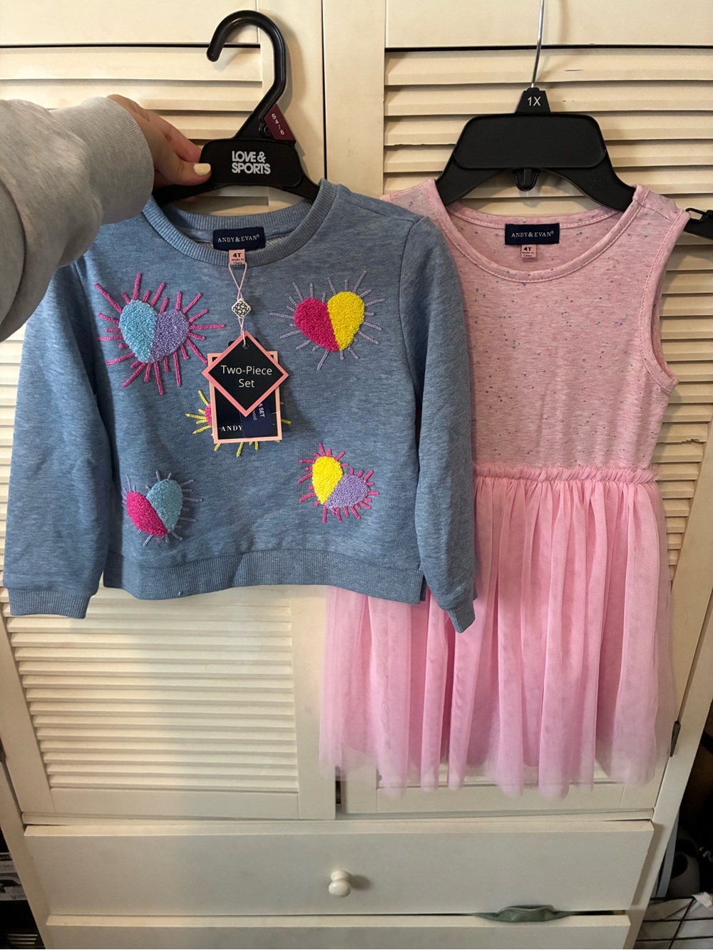 Andy & Evan Blue Heart-Appliqué Sweatshirt with Pink Tulle Dress Set